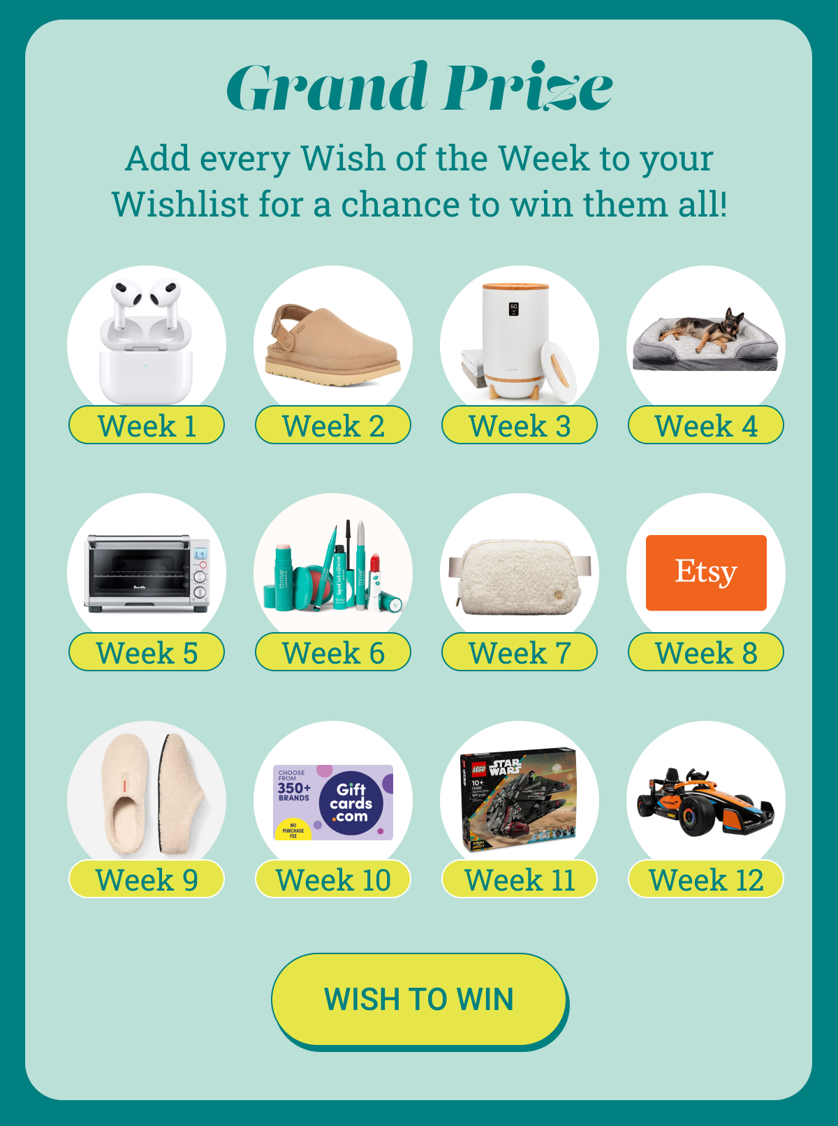 Wish for all 12 gifts to win the Grand Prize